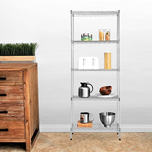 Image of BestOffice | 5-Tier Wire Storage Shelves | 14x24x60 | Chrome | Heavy-Duty Metal Shelf, Holds Upto 750 lbs | No-Tool Assembly | Ideal for Home & Garage Shelving