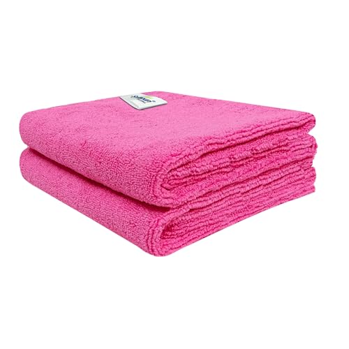 Image of SOFTSPUN Microfiber Cleaning Cloth 2 pcs 40x60cm 340 GSM Pink Thick Lint & StreakFree Super Absorbent Multipurpose Automotive Towels for Cars Bike Glass Polishing Washing & Detailing.