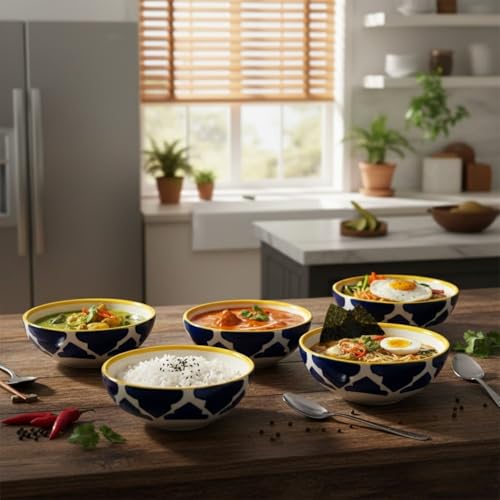 Image of A Practical Choice for Household Dining, Cafe Use and Table Presentation Ceramic Bowls for Dessert, Ice Cream, Rice, Soup, Snack, Dipping - Microwave Oven Dishwasher Safe (Blue, Set of 2)