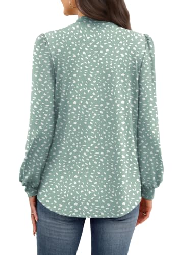 Image of WIHOLL Long Sleeve Shirts for Women Mock Neck Tops Pleated Front Blouses Dressy Casual Spring Fall Clothes 2026 Fashion