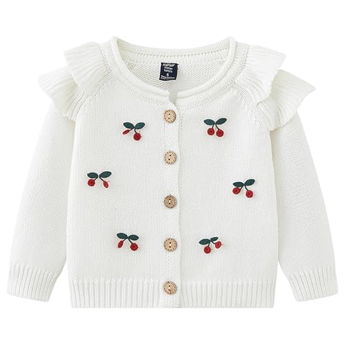 Baby Girls Knit Button Sweater Cherry Embroidery Long Sleeve Single Breasted Cardigan Fall Winter Cute Coat