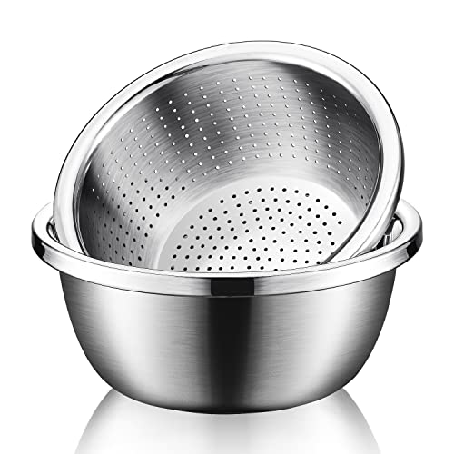 Joyoldelf Stainless Steel Rice Washing Bowl & Mixing Bowls, Heavy Duty 3.5-Qt Colander And Kitchen Strainer With Basin For Rice, Vegetable, Fruits, Salad Mixing, Food Washing, Dishwasher Safe #TOP8