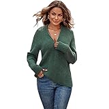 ZAFUL Womens 1/4 Zipper Long Sleeve V Neck Casual Ribbed Knit Half Zip Pullover Tunic Sweater with S