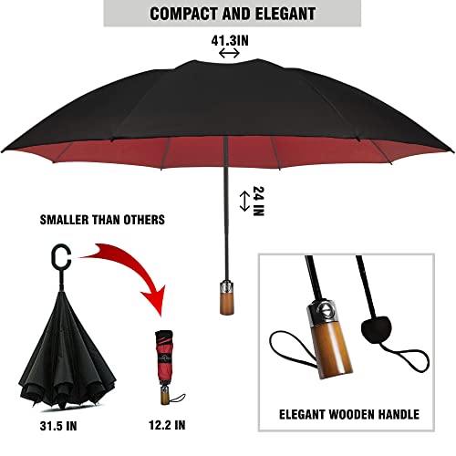 Image of Automatic Open Close Compact Travel Umbrella with Wind Vent Umbrella big size Lightweight Windproof Folding for men Women