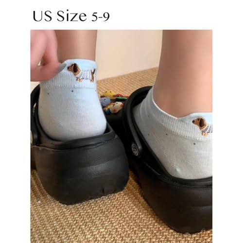 Cute Dog Embroidery Crew Socks Girls Cotten Dachshund Design Lightweight Preppy Style Campus Casual Breathable Comfort2
