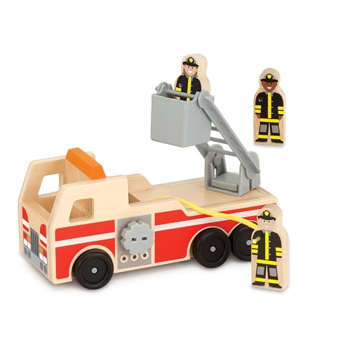 Image of Melissa & Doug Wooden Fire Truck with 3 Firefighter Play Figures