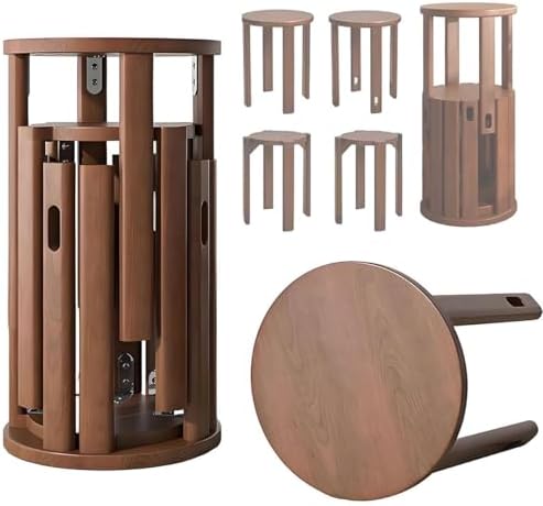 Stackable Wooden Stools Set - Solid Wood End Tables & Multi-Functional Stacking Seats, No Assembly Needed for Dining & Living Room, Bedroom, Black Round Design