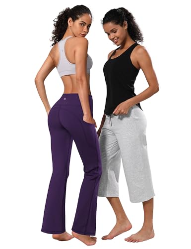 Image of BUBBLELIME 29 inch /31 inch /33 inch /35 inch /37 inch Women High Waist Bootlegs Yoga Pants Tummy Control Bootcut Workout Flared Out Pockets