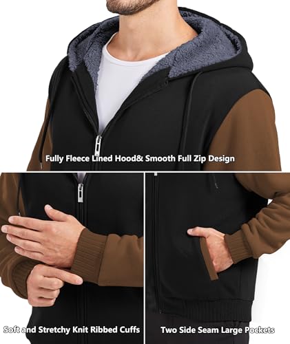 Image of GEEK LIGHTING Men's Fleece-Lined Zip Up Hoodie, Thick Hooded Jacket Winter Warm Athletic Sweatshirt