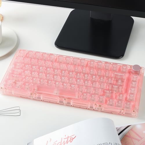 Image of MONSGEEK 75% Wireless Mechanical Keyboard ICE 75 Pink, Fully Transparent 82-Key Hot-swappable RGB Backlit Clear Gaming Keyboard with Gasket /Top Dual Mount for Mac /Win