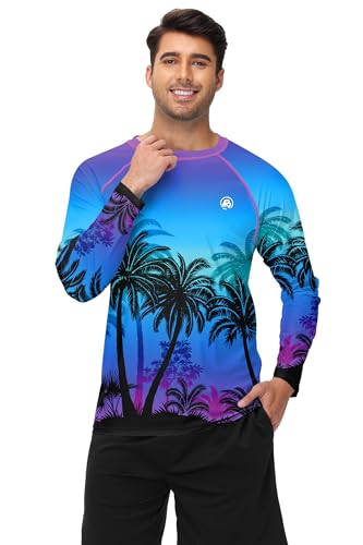 Image of AOBUTE Mens Long Sleeve Swim Shirt Quick Dry Sun Protection Rash Guard