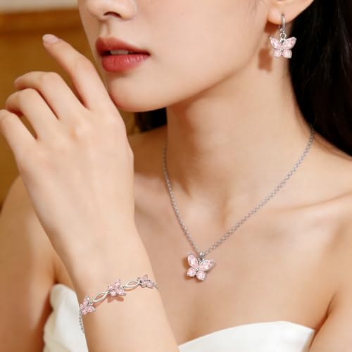 Image of Sterling Silver Butterfly Link Bracelet for Women,Adjustable Charming Dainty Jewelry,Ideal Gift for Mom,Wife and Her