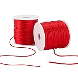 PandaHall 2 Rolle Satin-Nylonkordeln, 125 Yards Rattail Trim Thread Chinesische Knüpfschnur Weihnachtsdekor Schnur Seidenschnur Für Kumihimo Perlen Makramee Schmuck Nähen, 1mm&1.5mm