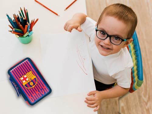 CyP Brands - FC Barcelona, ​​Federmäppchen, 3-stöckiges Federmäppchen, Schulbedarf, Mehrfarbig, offizielles Produkt