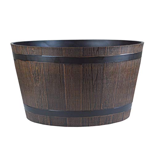 simpa Homestead Brown Half Barrel Indoor/Outdoor Cask Planter - Large, 22cm (H) x 40cm (Dia) - Single Pot.