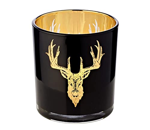Photophore en verre Tom, noir, cerf, hauteur 8 cm Cover