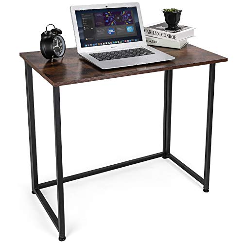 Ergodesign Folding Computer Desk For Small Spaces, Simple Space-Saving Home Office Desk, Foldable Computer Table, Laptop Table, Writing Desk, Compact Study Reading Table (Rustic Brown) #TOP5