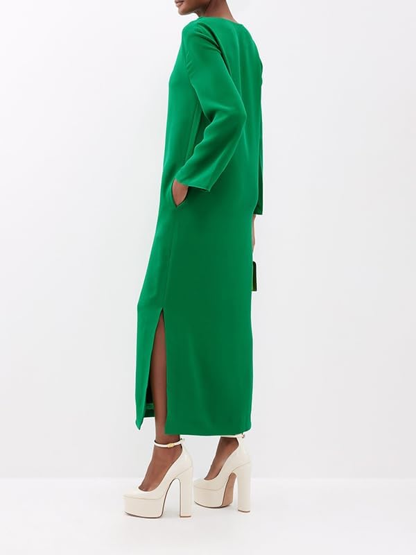 UOOZEE Women Casual Long Sleeve V Neck Dresses Midi Loose Dress 