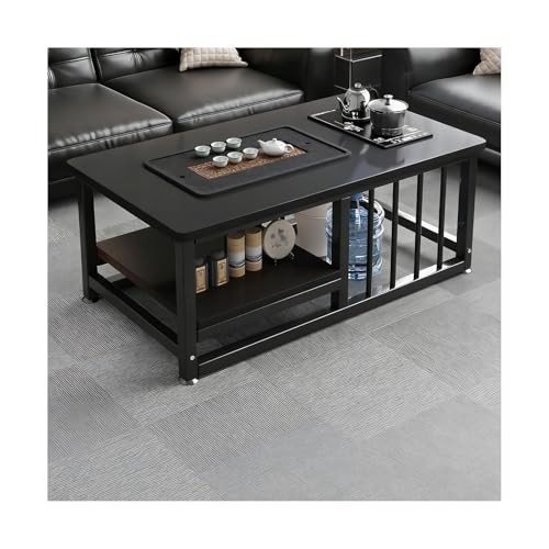 Table basse MultiZone noire 100x55x60 cm avec double étagères en acier - 2