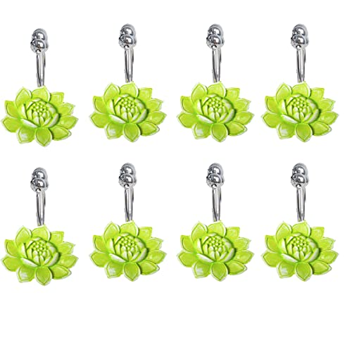 YYC Set mit 12 eleganten Duschvorhang-Haken Dekor Badezimmer Blume Doppel Duschvorhangringe (grün) Cover