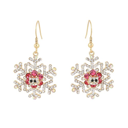 EVER FAITH Christmas Gift Austrian Crystal Adorable Cat Snowflake Hoop Earring Pink Gold-Tone
