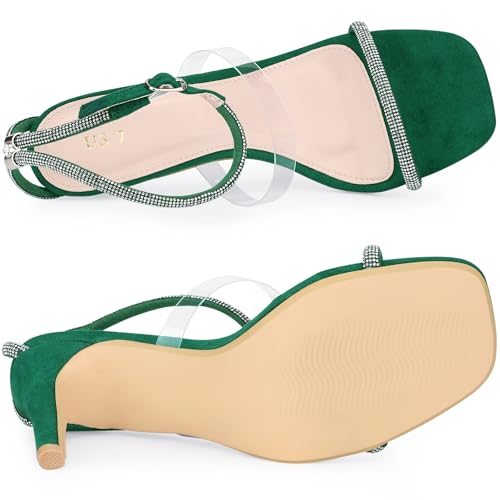 Allegra K Allegra K Women's Diamond Heels Square Toe Ankle Strap Stiletto Heels Green Sandal 9 M US