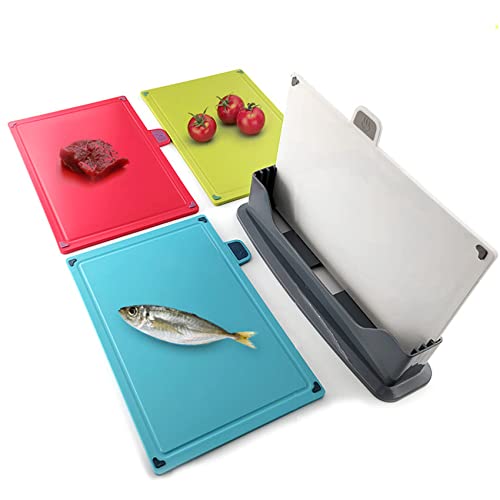 Kmakii Kitchen Cutting Board With Stroage Stand Set Of 4 Small Plastic Chopping Boards With Color Coded Food Icon For Kitchen Different Food Types,Dishwasher Safe, Bpa-Free #TOP4