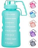 MEITAGIE 1 Gallon/128oz Motivational Water Bottle with Time Marker& Removable Straw,BPA Free Tritan Leakproof Drinking Bottle with Carrying Handle for Gym,Fitness and Outdoor Sports