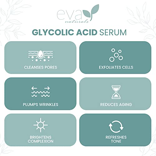Eva Naturals Glycolic Acid Serum: Alpha Hydroxy Acid (Aha) Anti-Aging Vitamin C & Hyaluronic Acid Skin Brightening And Restoring For Hyperpigmentation, Acne Scars, Fine Lines, Dark Circles & Puffiness - (1Oz) #TOP1