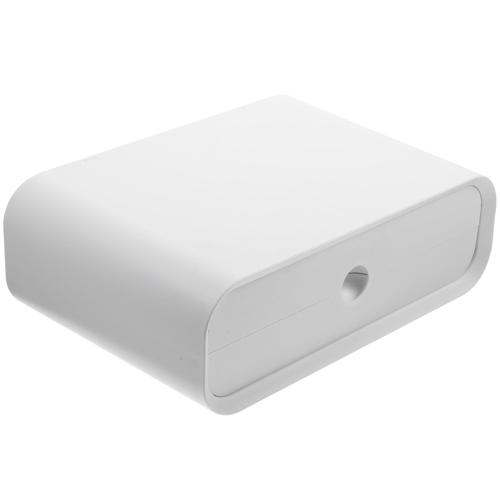 Rialzo per Monitor in Plastica Bianco con Cassetto Scorrevole, Bordi Delicati e Arrotondati, Supporto da Scrivania per Ufficio e Camera con Facile Organizzazione