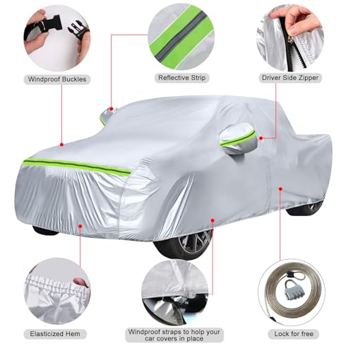 Image of Waterproof Car Covers Replace for 2021-2025 Hyundai Santa Cruz, 6 Layers Silver All Weather Custom-fit Car Cover with Zipper Door & Windproof Bands for Snow Rain Dust Hail Protection