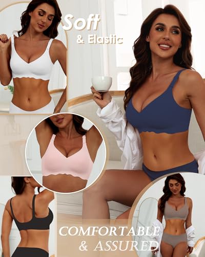 Image of HORISUN Wireless T Shirt Bra Seamless Push Up Bralette Full Coverage V Neck Comfortable Bras for Women
