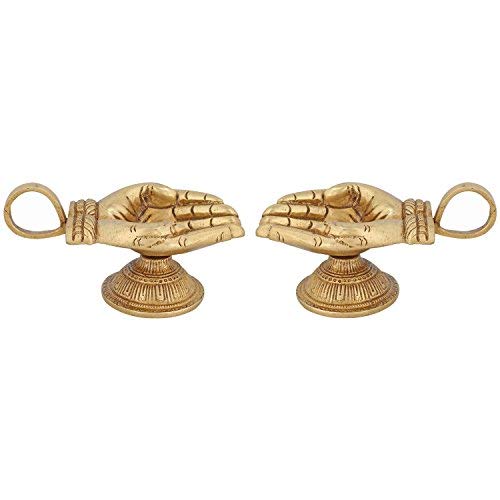 Artshai Set Di 2 Diya In Ottone – Lampada A Olio Floreale Per Pooja, Altezza 5 Cm, Artigianale Indiano