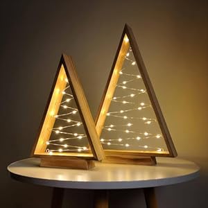 Leejec LED Wooden Christmas Tree Light, Modern Farmhouse Tabletop Christmas Décor, Table Fireplace Mantle Shelf Decorations, Set of 2 (14.3" and 10.7" Tall) Leejec LED Wooden Christmas Tree Light Modern Farmhouse Tabletop Christmas Decor Table Fireplace Mantle Shelf Decorations Set of 2 143 and 107 Tall