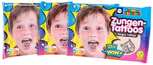 Küchle Zungen-Tattoos – Kinder-Oblaten – Knabber-Esspapier – Süßigkeiten Kindergeburtstag – 3 x 25 Tattoos – 3 x 11g