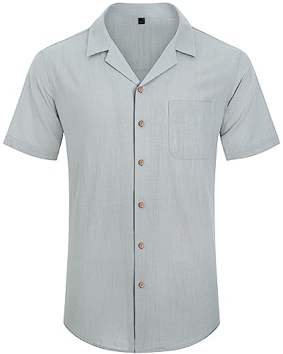Image of Alimens & Gentle Mens Linen Shirts Cotton Hawaiian Shirts Short Sleeve Button Down Shirts Casual Summer Beach Tops