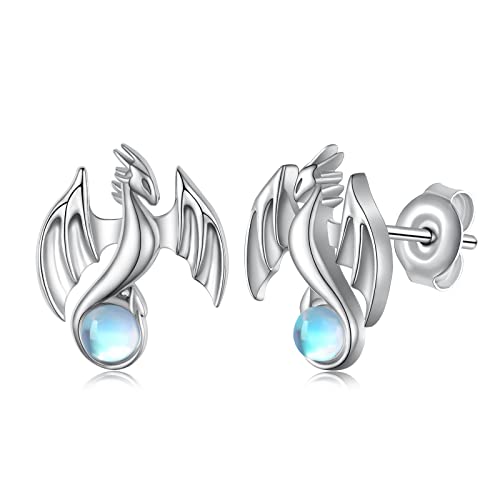 Dragon Earrings 925 Sterling Silver Moonstone Dragon Stud Earrings Dragon Gifts for Women Girls