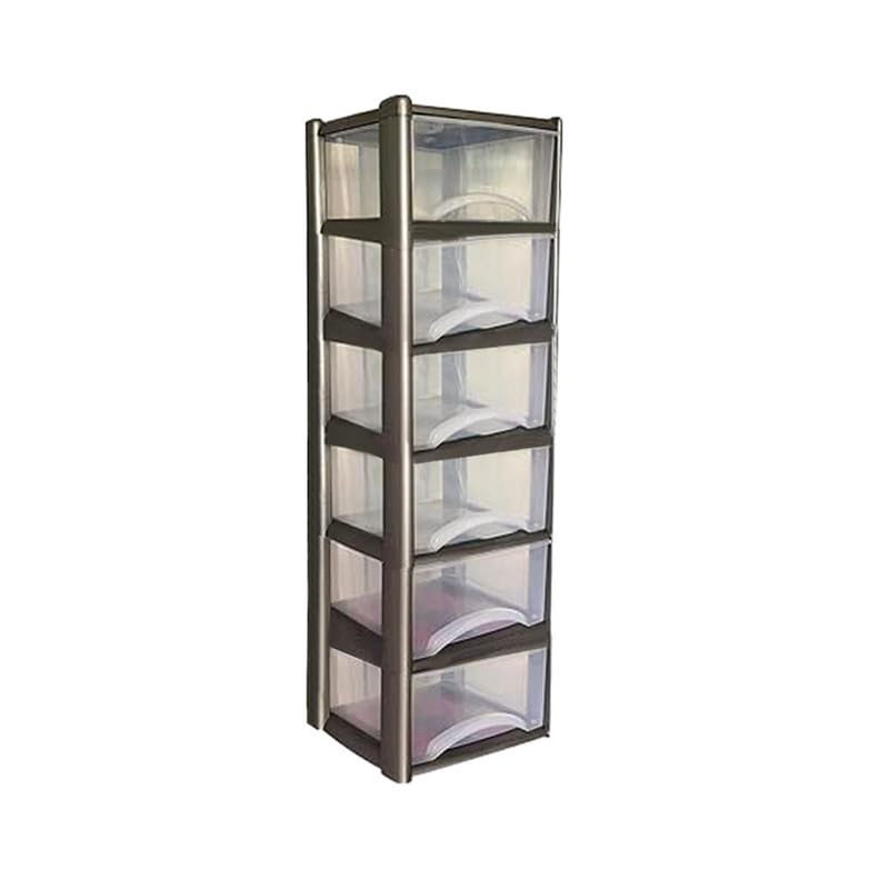 Neat. 6 Plastic Storage Drawers Unit with See-Through Drawers, Compact Vertical Design – Durable Plastic, Ideal for Organizing Office Crafts, and Household Items, 120cm x L39cm x W39cm - Silver — image 1