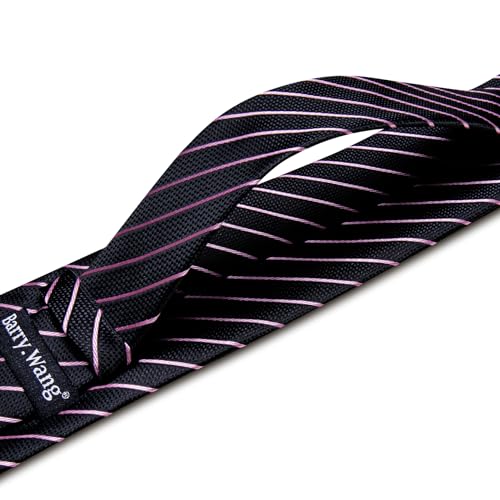Image of Barry.Wang Man Stripe Ties Set Silk Woven Pocket Square Necktie Cufflinks Formal Party Business