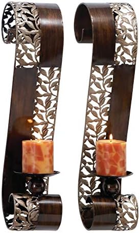 Deco 79 Metal Wall Sconce with Scroll Designs, Set of 2 5", 5"W, Brown