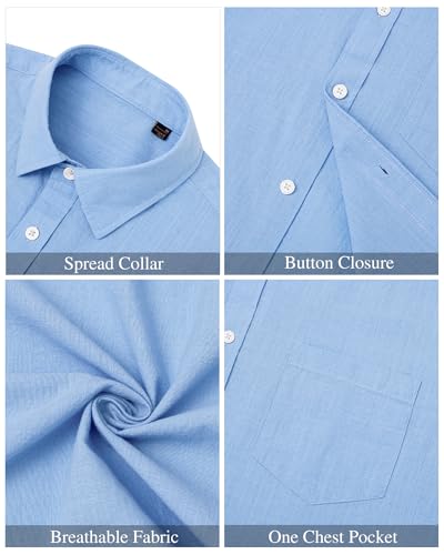 J.VER Men's Linen Short Sleeve Shirts Cotton Casual Lightweight Button Down Shirt Beach Vacation Summer Tops with Pocket
