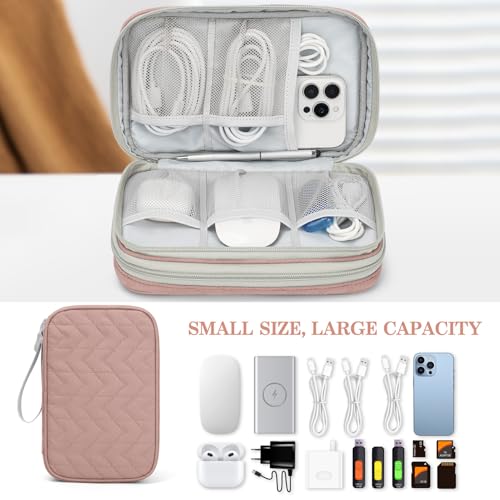 Image of FYY Electronic Organizer, Large Travel Cable Organizer Bag Pouch Electronic Accessories Carry Case Portable Waterproof Double Layers All-in-One Storage Bag for Cable, Cord, Charger, Pattern Pink