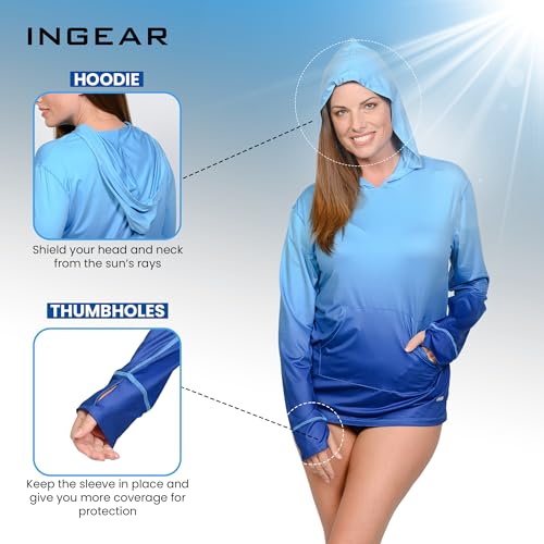 INGEAR Womens Long Sleeve Hoodie Workout Tops, Dry Fit Hiking Shirts, Rushguard Long Sleeve Swim Suit for Women Size S-XXL2