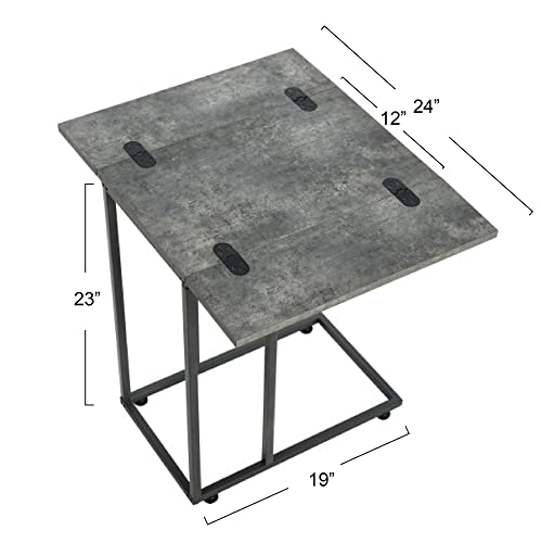 Household Essentials Jamestown Extendable C-Shaped For Accessiblity Side End Table Rustic Slate Concrete And Black Metal, 19D X 24W X 19H In #TOP3