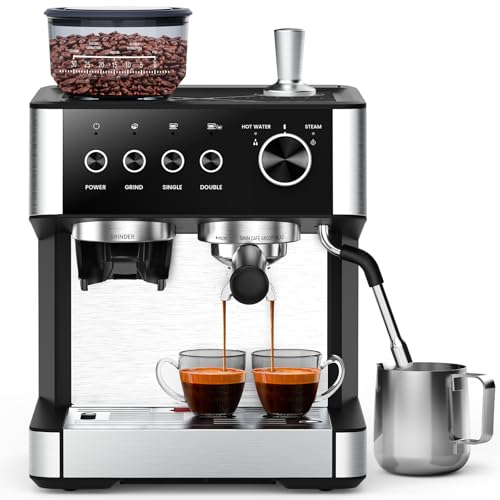 COWSAR Espresso Machine 15 Bar, Semi-Automatic Espresso Maker with 30-Position Grinder and Milk...
