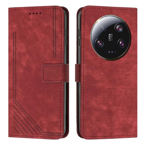 Étui Xiaomi 13 Ultra avec dragonne et porte-carte rouge | Housse portefeuille flip cover