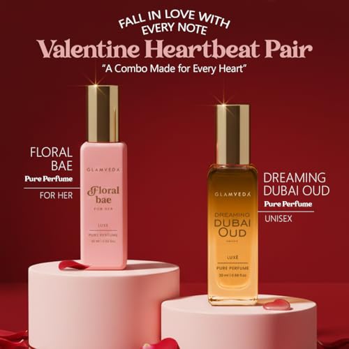 Image of Glamveda Valentine Luxury Perfume Couple Gift Set | Floral Bae & Dubai Oud Long Lasting 2x20ml | Valentine Day Gift for Her & Him | Floral, Fruity & Oud Premium Pure Perfume for Man & Woman