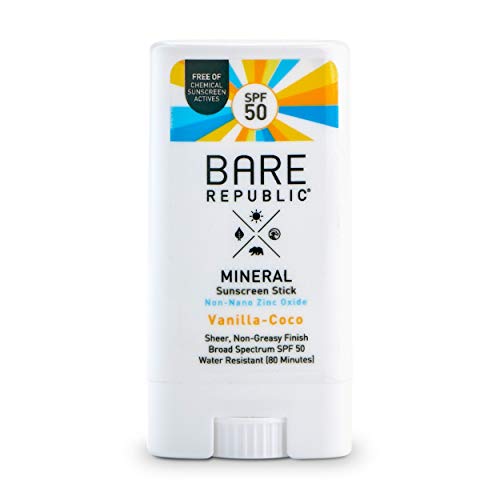 Bare Republic Mineral Sunscreen & Sunblock Face Stick with Zinc Oxide, Broad Spectrum SPF 50, Vanilla Coco, 0.5 Oz