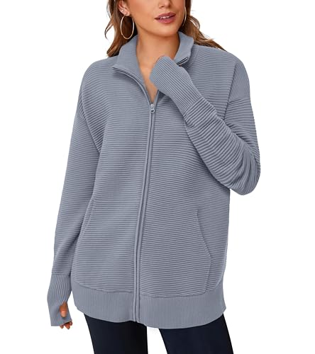 Image of PRETTYGARDEN Womens Long Sleeve Zip Up Ribbed Cardigan Sweaters