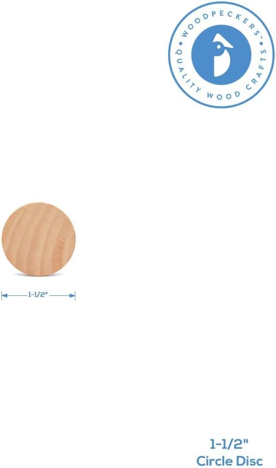 Wood Discs and Blank Tokens for Crafts 1-1/2 x 1/8 inch Wooden Coins Pack of 500 Unfinished Wood Circles by Woodpeckers